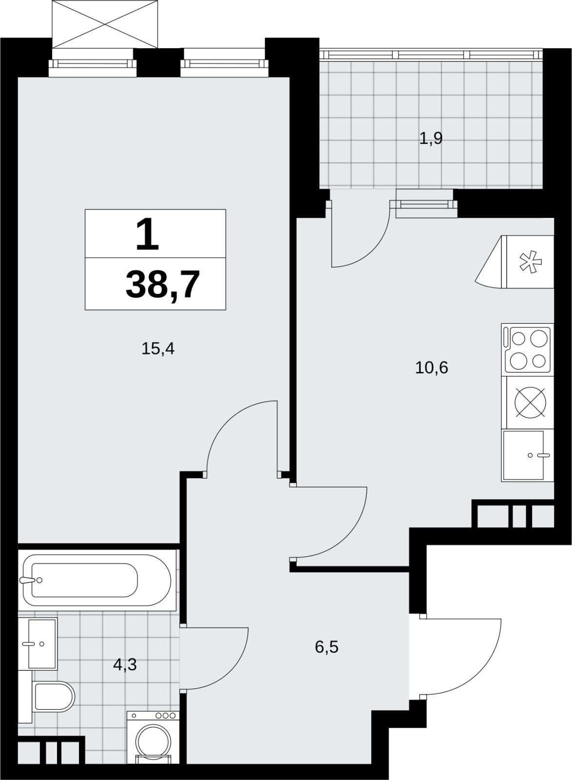 1-комнатная квартира без отделки, 38.7 м2, 11 этаж, сдача 4 квартал 2026 г., ЖК Скандинавия, корпус 2.18.1.3 - объявление 2350832 - фото №1