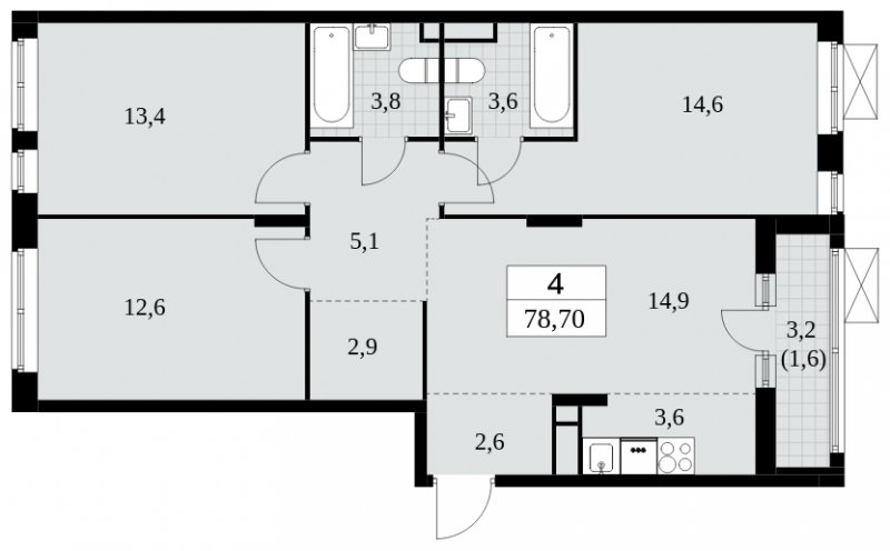 4-комнатная квартира (евро) без отделки, 78.7 м2, 7 этаж, сдача 3 квартал 2024 г., ЖК Прокшино, корпус 8.5 - объявление 1684391 - фото №1