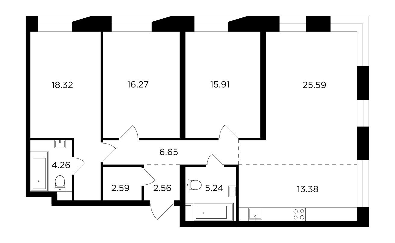 4-комнатная квартира без отделки, 111.28 м2, 8 этаж, сдача 4 квартал 2023 г., ЖК FORIVER, корпус 8 - объявление 2031529 - фото №1