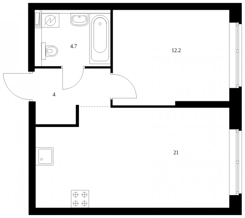 1-комнатная квартира с полной отделкой, 41.9 м2, 2 этаж, сдача 4 квартал 2023 г., ЖК Кронштадтский 9, корпус 1.5 - объявление 1611845 - фото №1