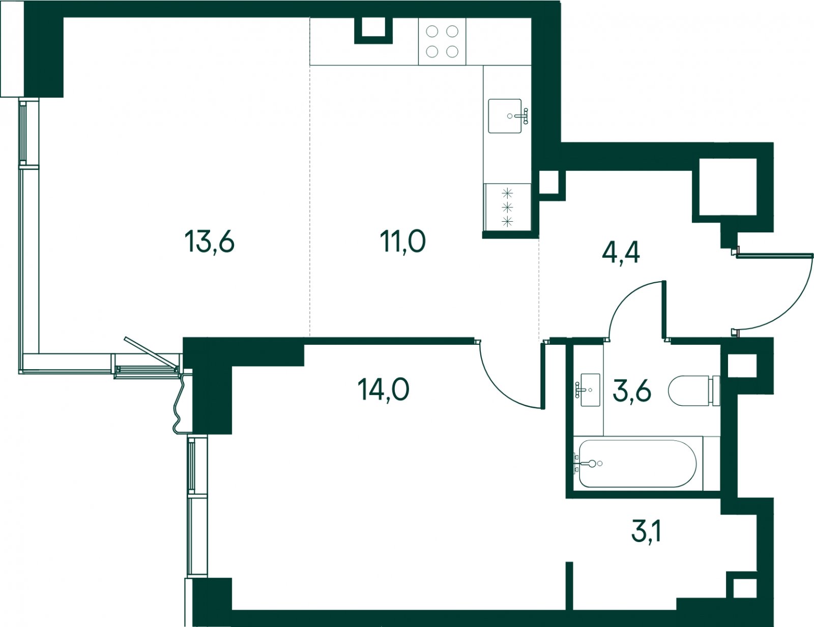 1-комнатная квартира без отделки, 49.7 м2, 7 этаж, дом сдан, ЖК Клубный город на реке Primavera, корпус 3 квартала "Vivaldi" - объявление 2020795 - фото №1