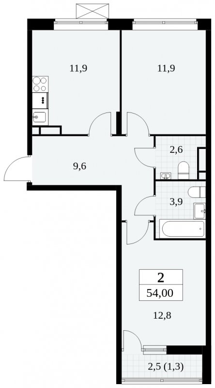 2-комнатная квартира с частичной отделкой, 54 м2, 6 этаж, сдача 3 квартал 2024 г., ЖК Прокшино, корпус 8.2 - объявление 1683778 - фото №1