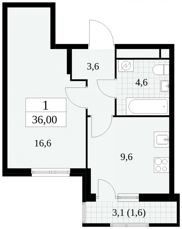 1-комнатная квартира без отделки, 36 м2, 4 этаж, сдача 2 квартал 2025 г., ЖК Южные сады, корпус 2.3 - объявление 1758047 - фото №1