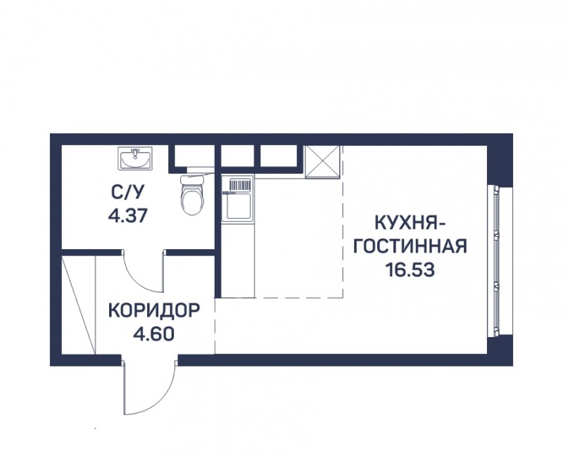 Студия с частичной отделкой, 25.5 м2, 2 этаж, сдача 3 квартал 2022 г., ЖК Любовь и Голуби, корпус 2 - объявление 1811357 - фото №1