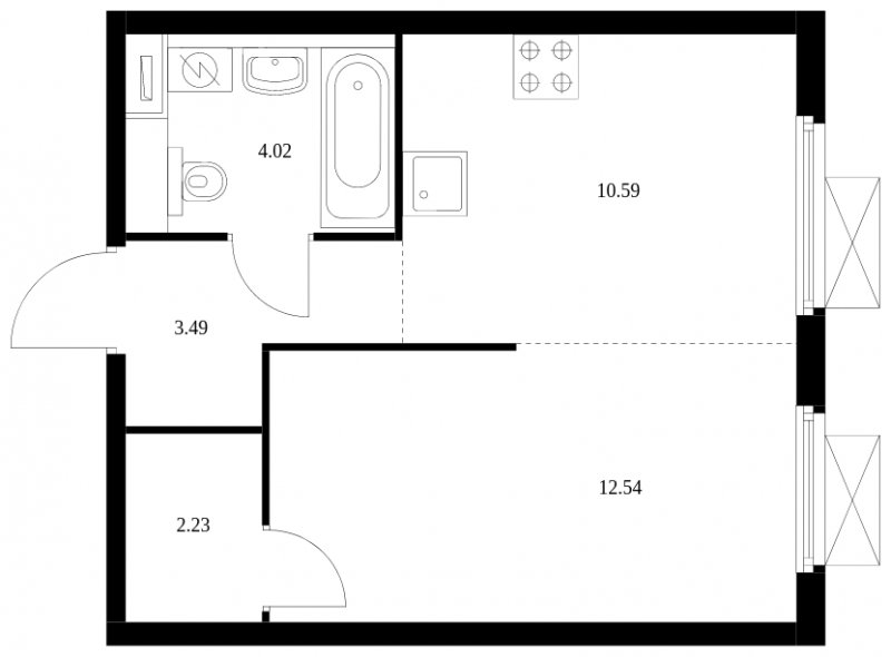1-комнатная квартира с полной отделкой, 32.87 м2, 32 этаж, сдача 2 квартал 2024 г., ЖК Матвеевский Парк, корпус 2.1 - объявление 1609903 - фото №1