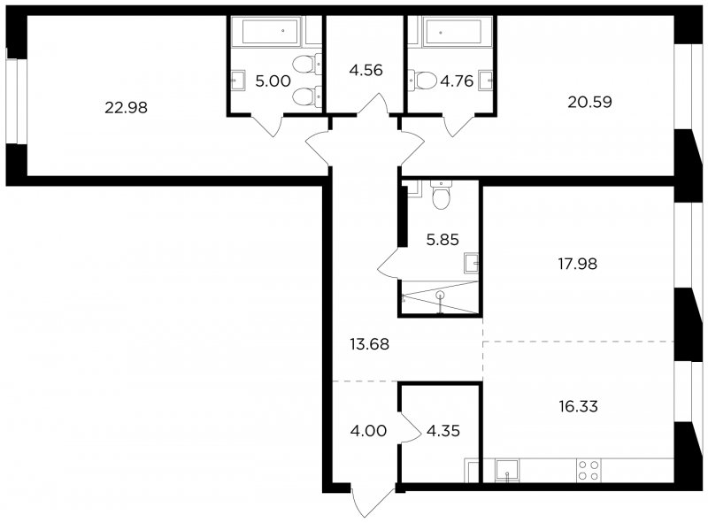 3-комнатная квартира без отделки, 120.08 м2, 7 этаж, сдача 4 квартал 2023 г., ЖК FORIVER, корпус 2 - объявление 1745222 - фото №1