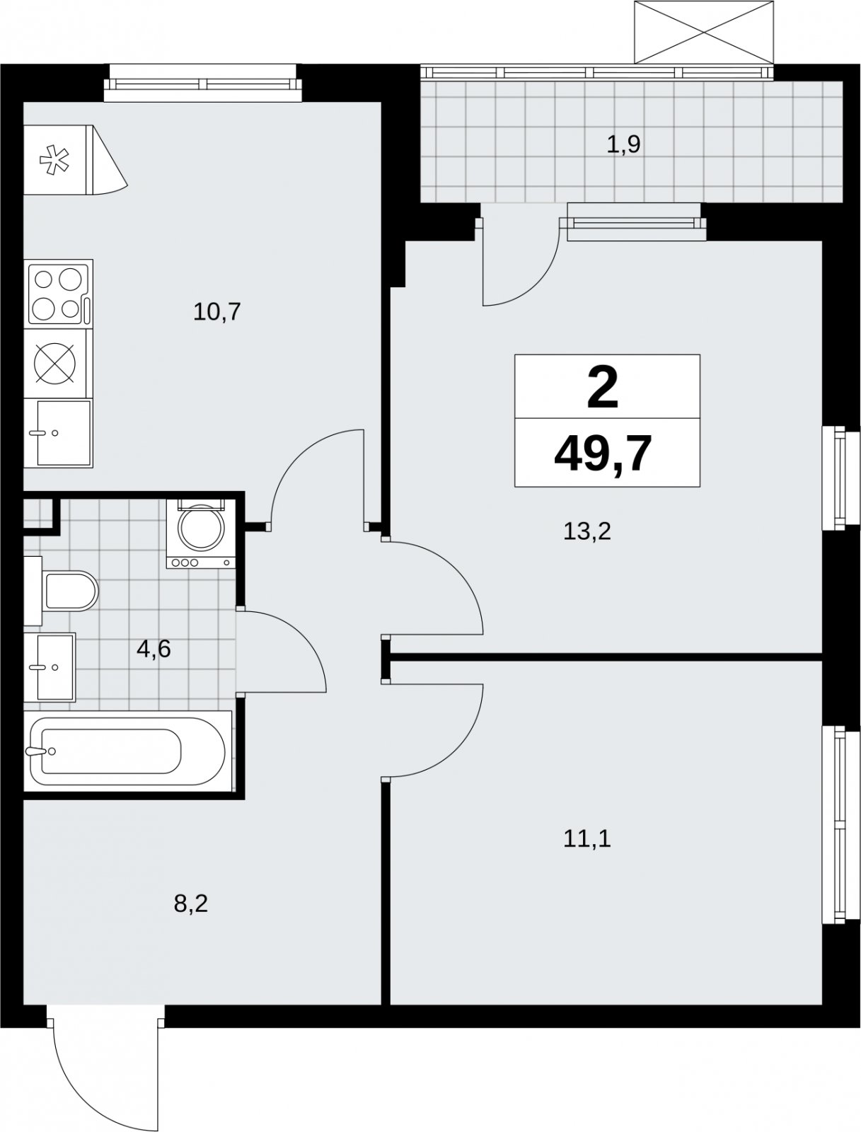 2-комнатная квартира с полной отделкой, 49.7 м2, 2 этаж, сдача 3 квартал 2026 г., ЖК Дзен-кварталы, корпус 6.1.4 - объявление 2328138 - фото №1