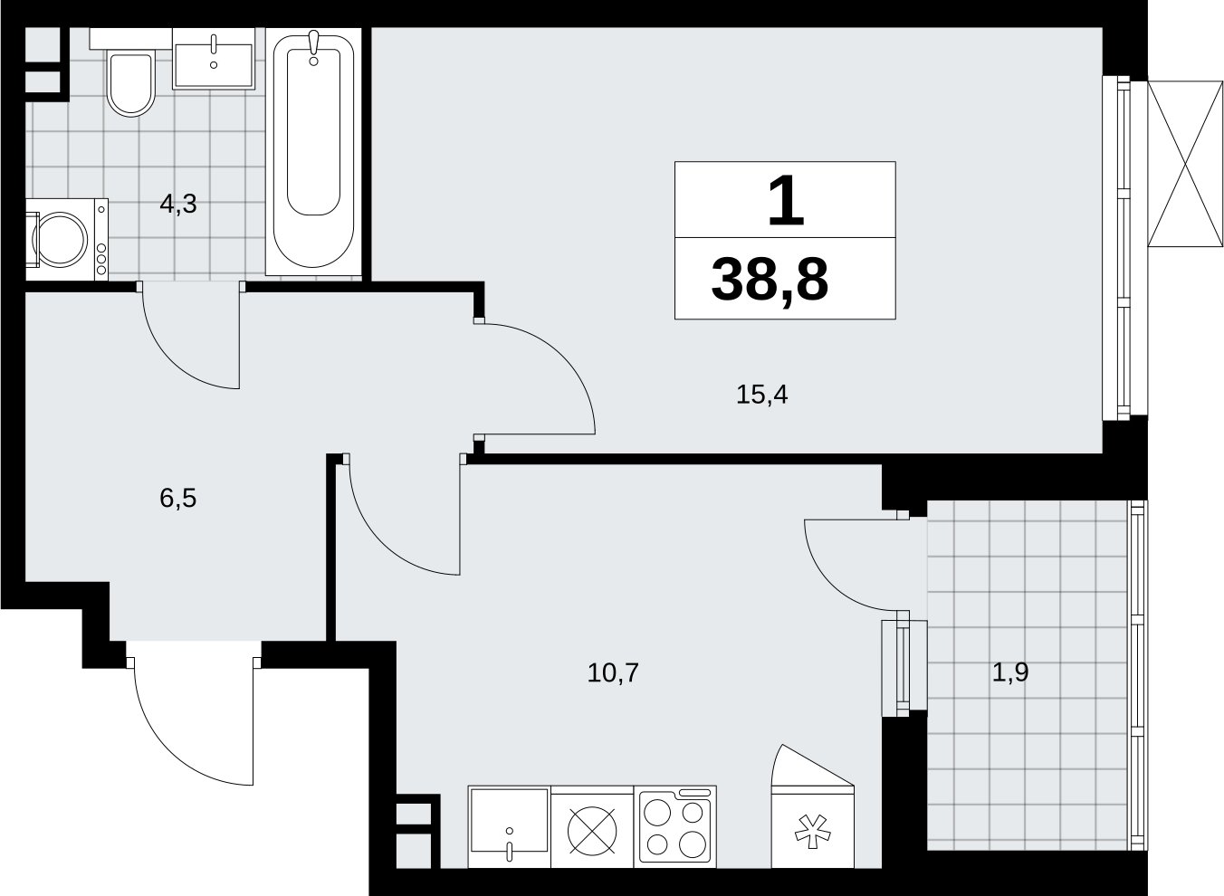 1-комнатная квартира без отделки, 38.8 м2, 3 этаж, сдача 4 квартал 2026 г., ЖК Скандинавия, корпус 2.18.1.2 - объявление 2350623 - фото №1