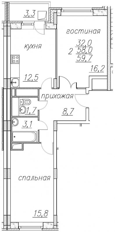 2-комнатная квартира с полной отделкой, 63.2 м2, 1 этаж, дом сдан, ЖК Полет Ногинск, корпус 8 - объявление 2245212 - фото №1