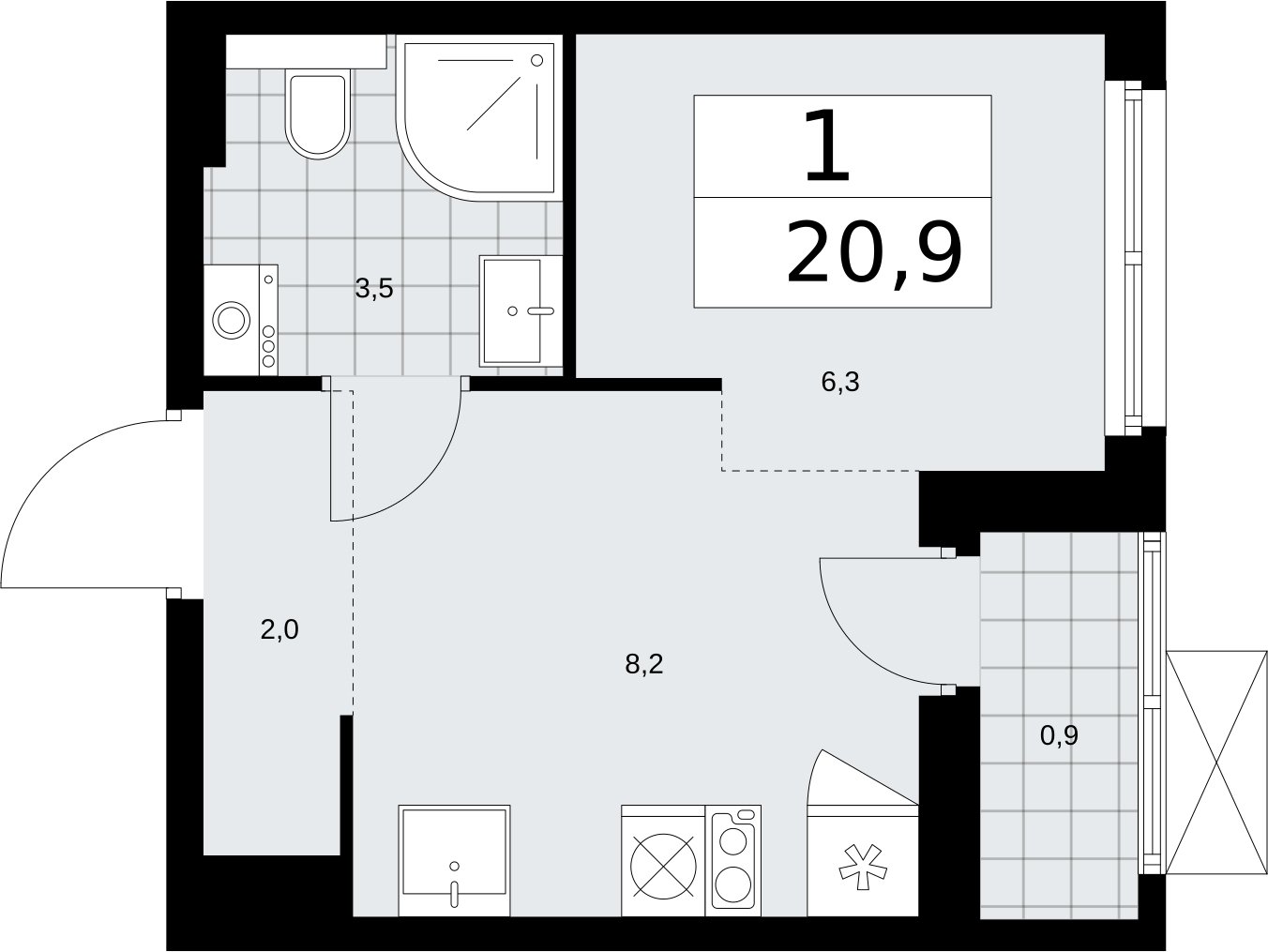 1-комнатная квартира с полной отделкой, 20.9 м2, 4 этаж, сдача 2 квартал 2026 г., ЖК Бунинские кварталы, корпус 7.1 - объявление 2319430 - фото №1