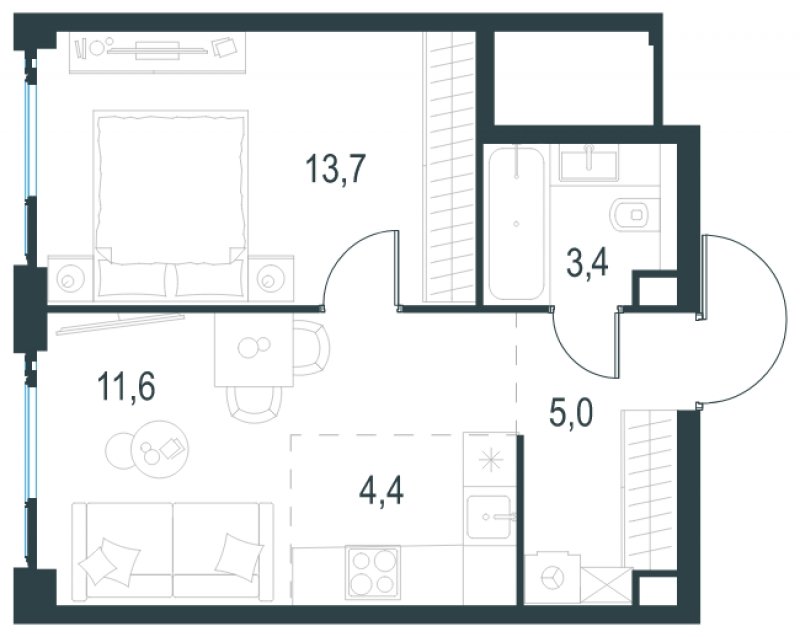 2-комнатная квартира без отделки, 38.1 м2, 42 этаж, сдача 2 квартал 2025 г., ЖК Level Мичуринский, корпус 1 - объявление 1775302 - фото №1