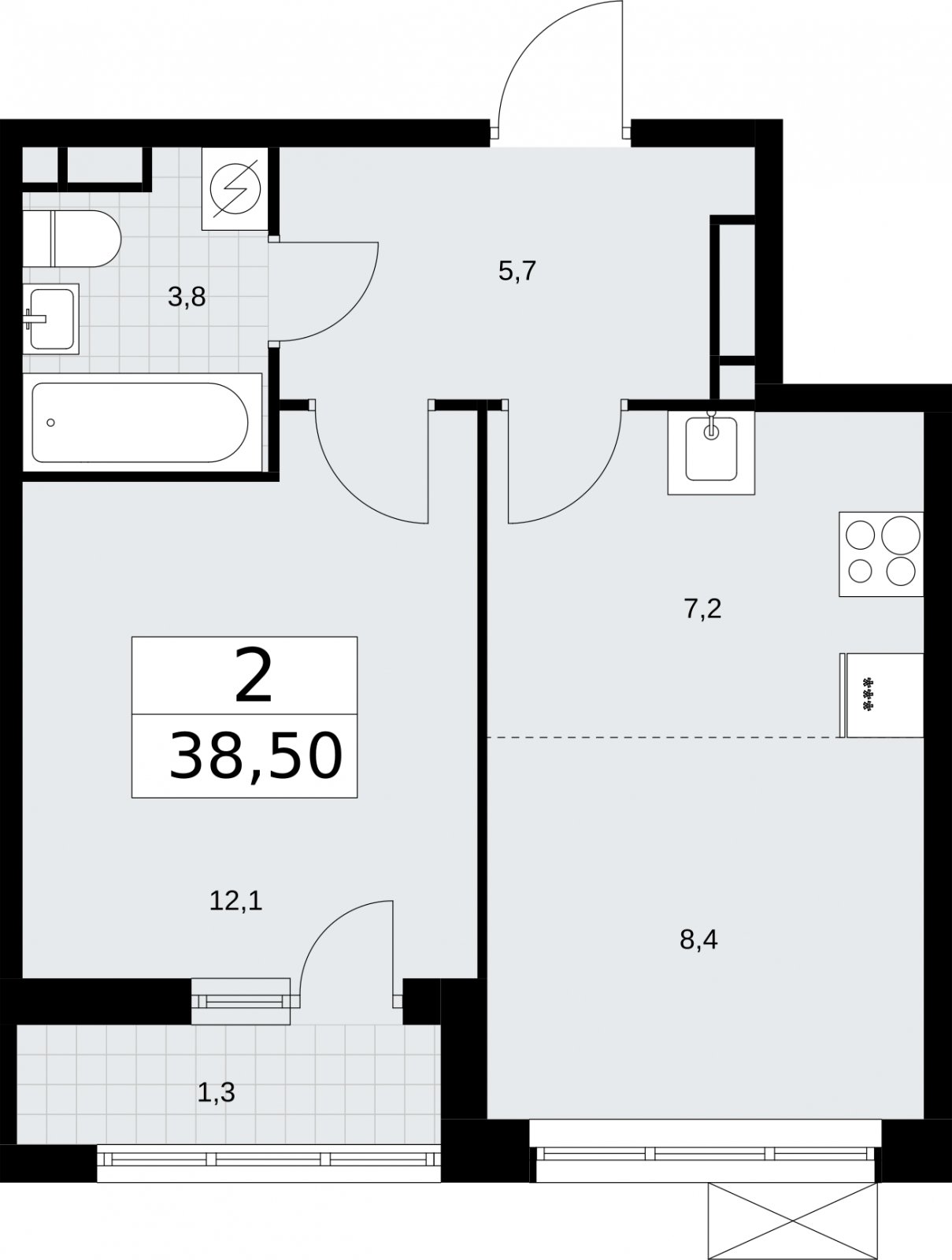 2-комнатная квартира (евро) без отделки, 38.5 м2, 3 этаж, сдача 3 квартал 2026 г., ЖК Родные кварталы, корпус 2 - объявление 2295370 - фото №1