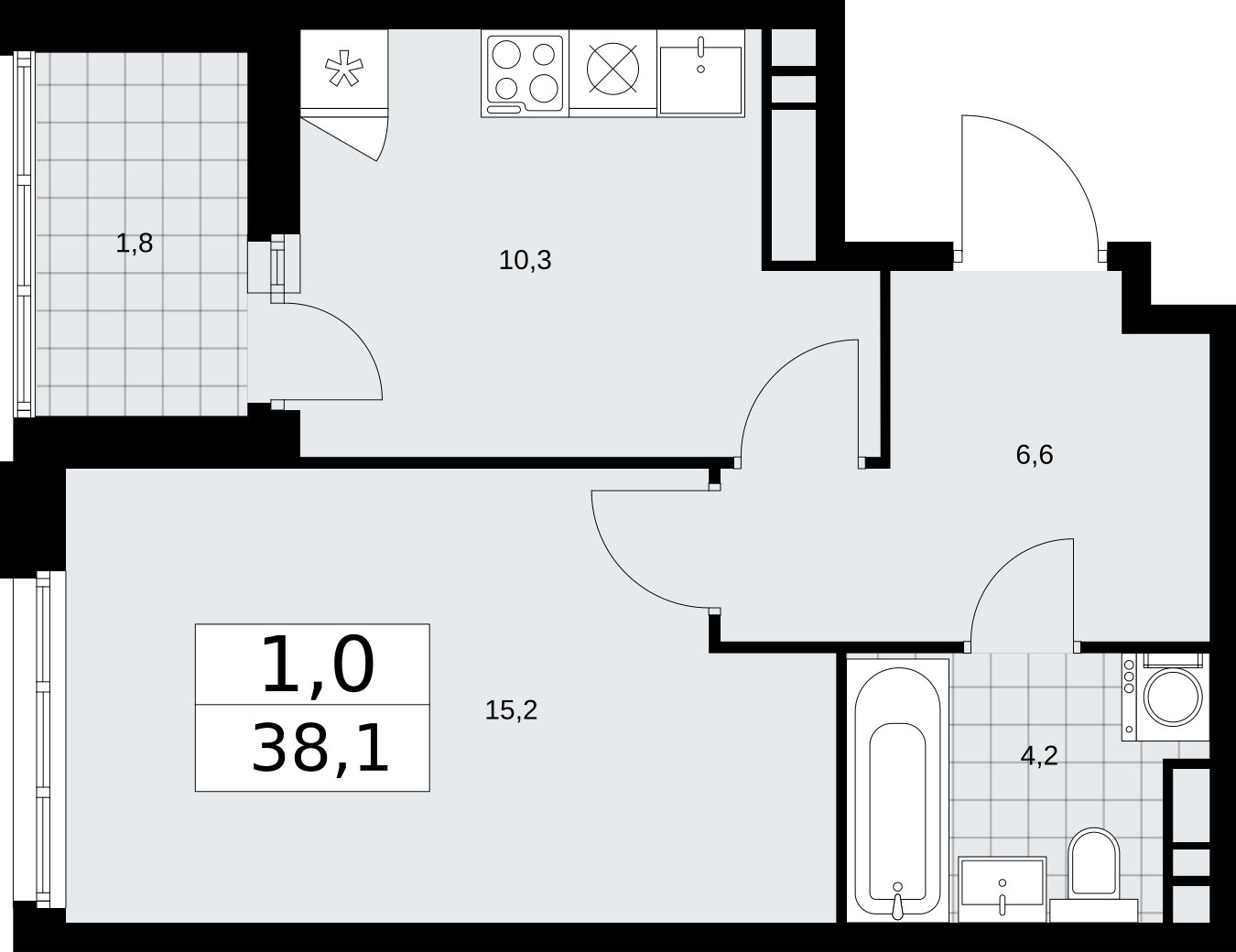 1-комнатная квартира с частичной отделкой, 38.1 м2, 14 этаж, сдача 2 квартал 2026 г., ЖК Дзен-кварталы, корпус 3.3 - объявление 2400340 - фото №1