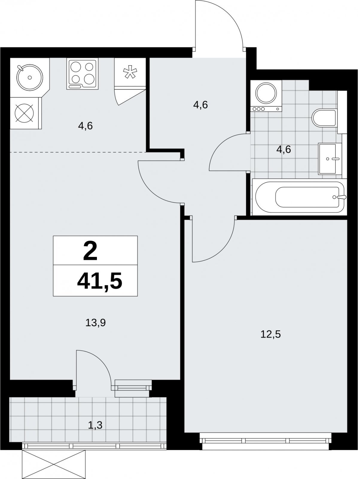 2-комнатная квартира (евро) без отделки, 41.5 м2, 11 этаж, сдача 2 квартал 2026 г., ЖК Бунинские кварталы, корпус 9.1 - объявление 2324038 - фото №1
