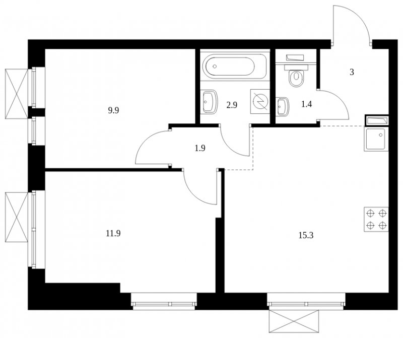 2-комнатная квартира с полной отделкой, 46.3 м2, 31 этаж, сдача 2 квартал 2023 г., ЖК Второй Нагатинский, корпус 3 - объявление 1697696 - фото №1