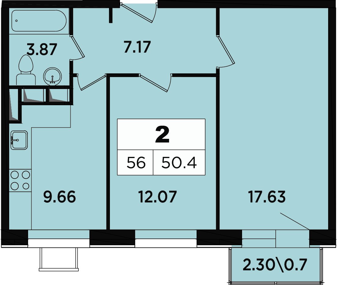 2-комнатные апартаменты без отделки, 47.9 м2, 4 этаж, дом сдан, ЖК Легендарный Квартал на Березовой  аллее, корпус 1 - объявление 2349120 - фото №1