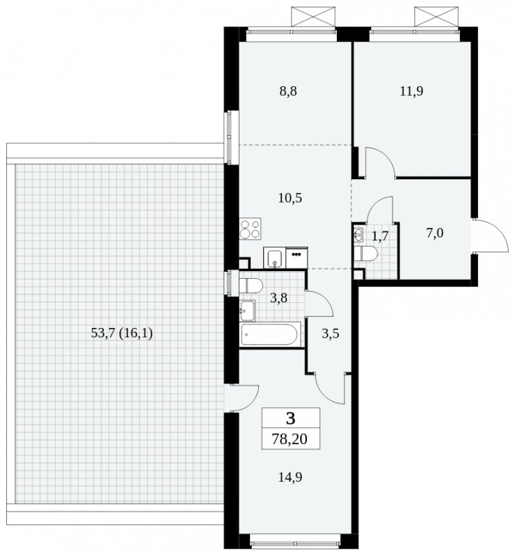 3-комнатная квартира (евро) с полной отделкой, 78.2 м2, 2 этаж, сдача 3 квартал 2024 г., ЖК Прокшино, корпус 6.5 - объявление 2052264 - фото №1
