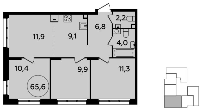 4-комнатная квартира (евро) с полной отделкой, 65.6 м2, 2 этаж, сдача 2 квартал 2024 г., ЖК Испанские кварталы, корпус 8.2 - объявление 1633651 - фото №1