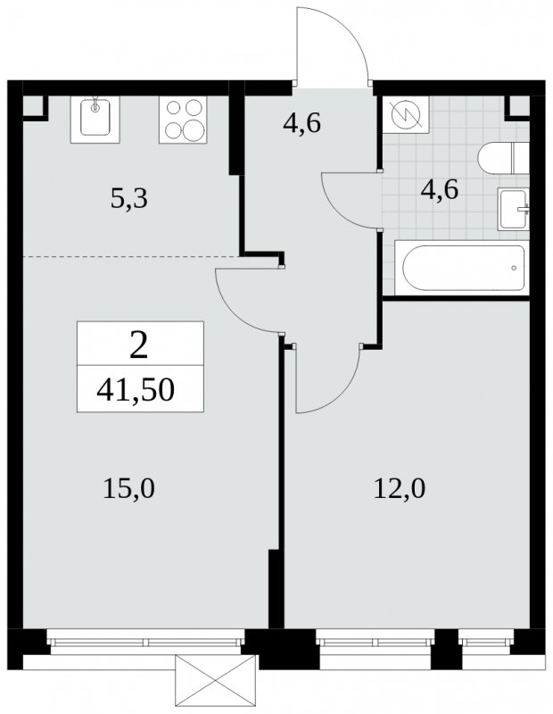 2-комнатная квартира (евро) без отделки, 41.5 м2, 2 этаж, сдача 4 квартал 2024 г., ЖК Скандинавия, корпус 2.27.3 - объявление 1840506 - фото №1