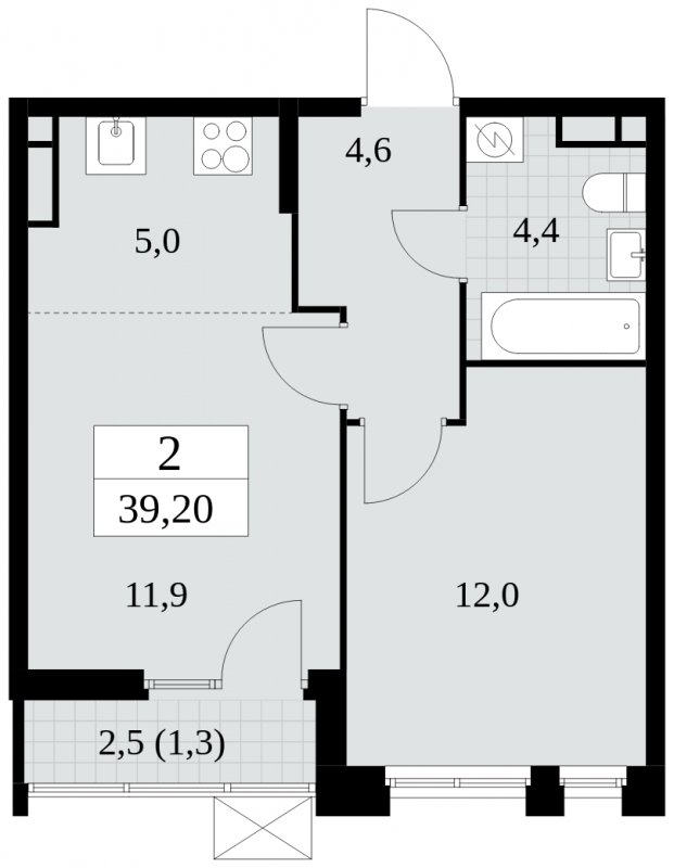 2-комнатная квартира (евро) без отделки, 39.2 м2, 8 этаж, сдача 4 квартал 2024 г., ЖК Скандинавия, корпус 2.27.3 - объявление 1840536 - фото №1