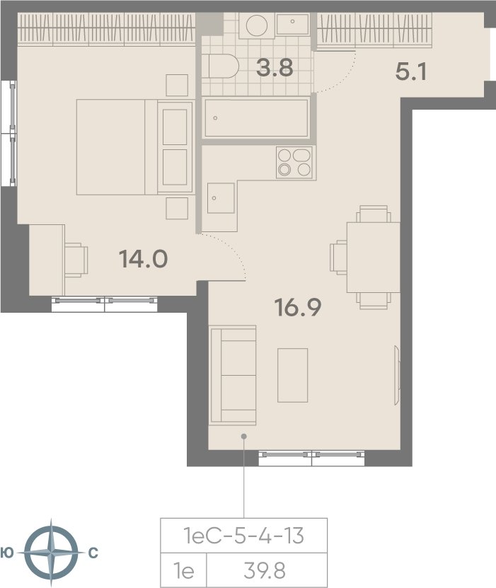 1-комнатная квартира 39.8 м2, 7 этаж, сдача 3 квартал 2025 г., ЖК Парксайд, корпус 1 - объявление 2184904 - фото №1