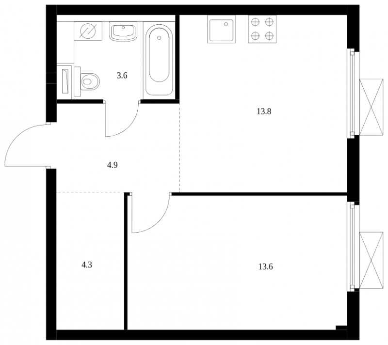1-комнатная квартира с полной отделкой, 40.2 м2, 5 этаж, сдача 3 квартал 2024 г., ЖК Амурский парк, корпус 2 - объявление 1594856 - фото №1