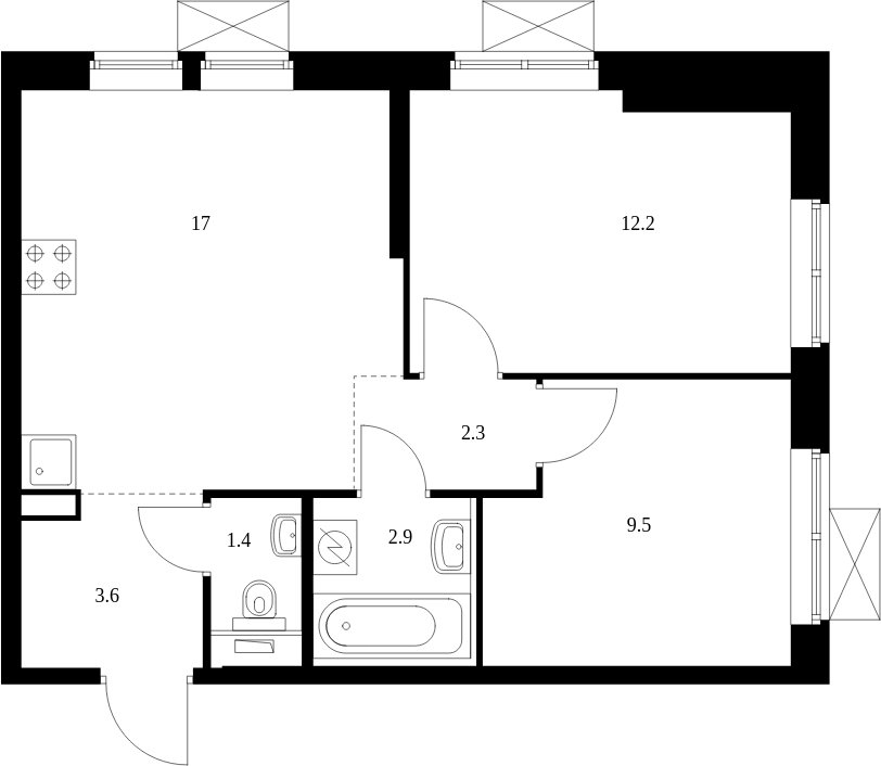 2-комнатная квартира с полной отделкой, 48.9 м2, 23 этаж, сдача 4 квартал 2023 г., ЖК Новохохловская 15, корпус 3 - объявление 1988305 - фото №1