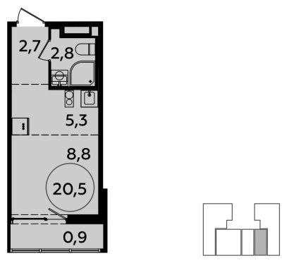 Студия с полной отделкой, 20.5 м2, 7 этаж, сдача 2 квартал 2024 г., ЖК Испанские кварталы, корпус 8.1 - объявление 1633361 - фото №1