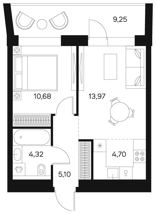 2-комнатная квартира без отделки, 43.4 м2, 19 этаж, сдача 4 квартал 2024 г., ЖК FØRST, корпус 2 - объявление 1943039 - фото №1