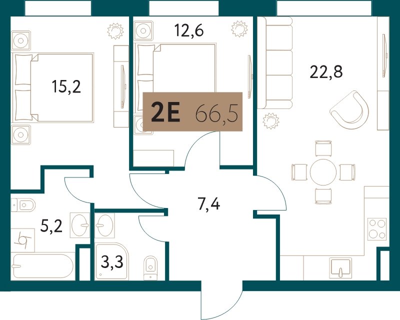 2-комнатная квартира 66.6 м2, 3 этаж, дом сдан, ЖК Настоящее, корпус 4 - объявление 1984427 - фото №1