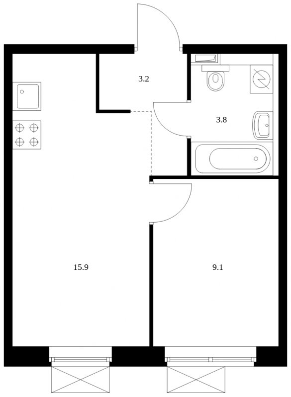 1-комнатная квартира с полной отделкой, 32 м2, 13 этаж, сдача 4 квартал 2023 г., ЖК Восточное Бутово, корпус 16 - объявление 1680629 - фото №1