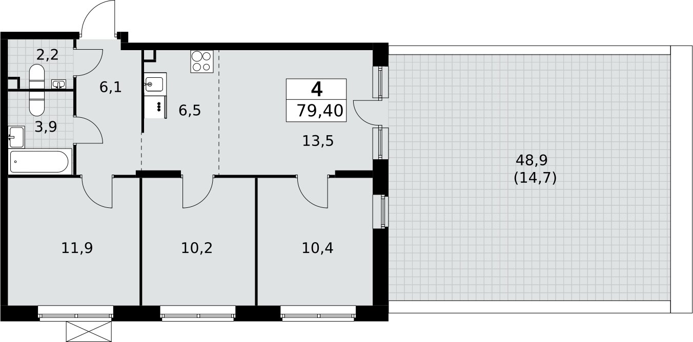 4-комнатная квартира с полной отделкой, 79.9 м2, 2 этаж, сдача 3 квартал 2024 г., ЖК Прокшино, корпус 6.4 - объявление 2352076 - фото №1