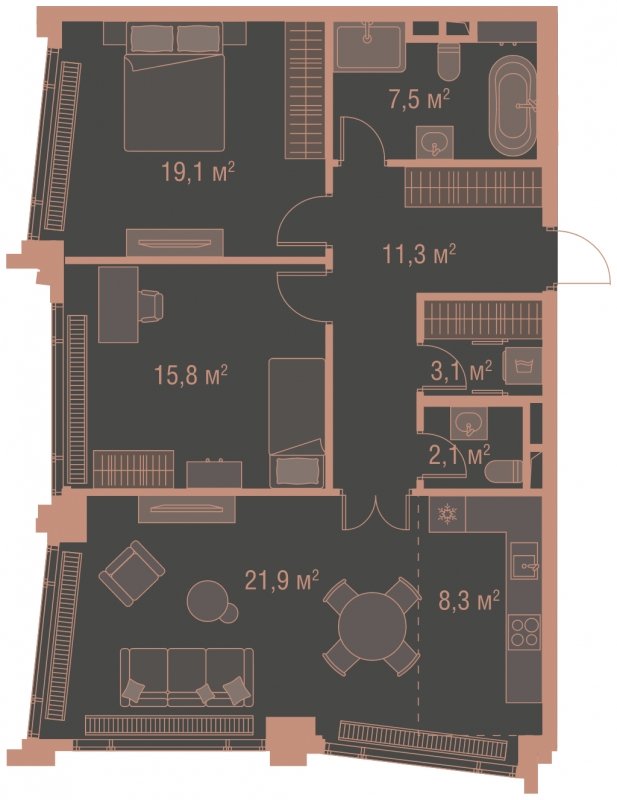 2-комнатная квартира без отделки, 89.1 м2, 15 этаж, сдача 1 квартал 2025 г., ЖК HIGH LIFE, корпус Fell Tower - объявление 1767864 - фото №1