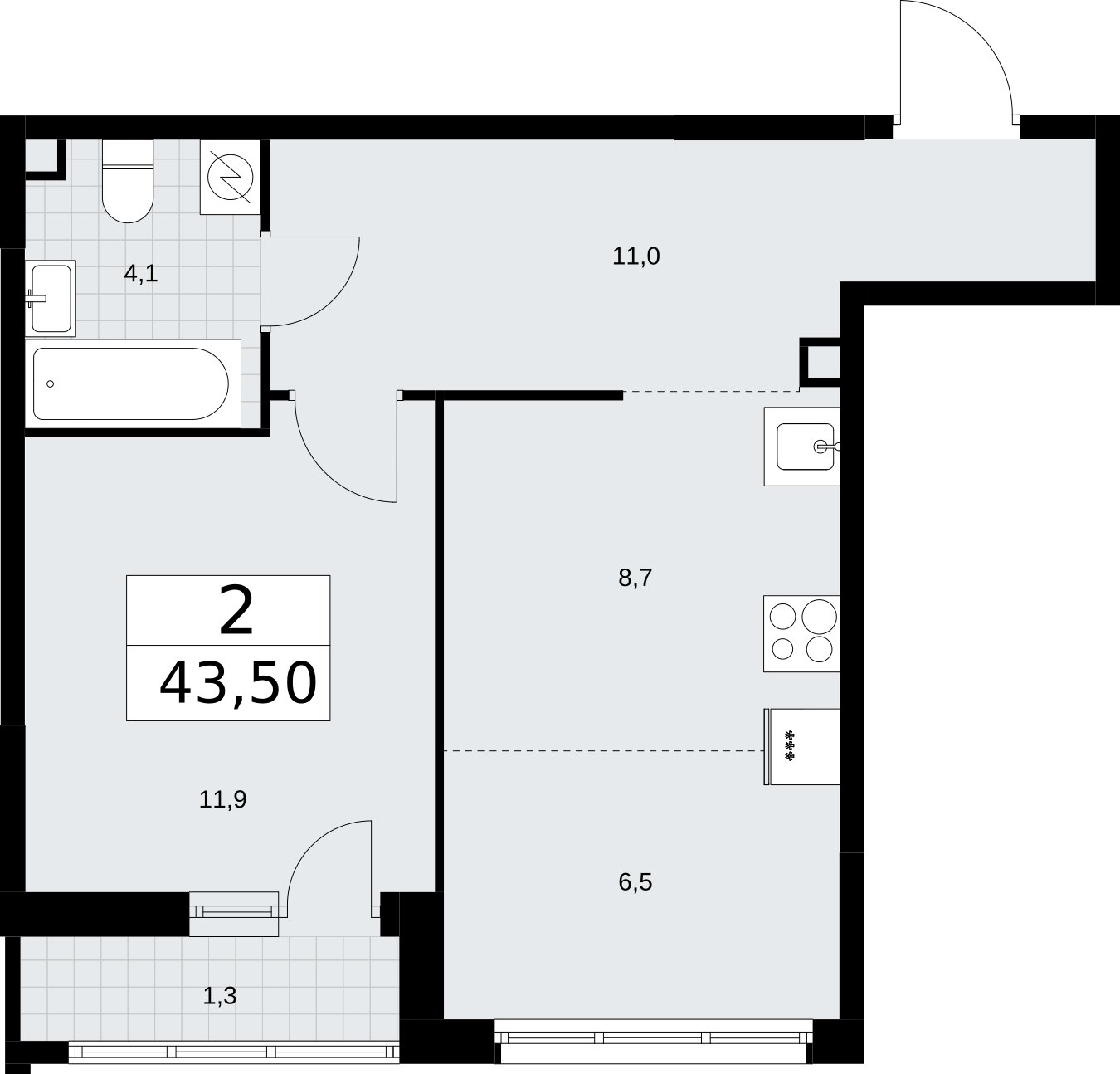 2-комнатная квартира (евро) с полной отделкой, 43.5 м2, 2 этаж, сдача 4 квартал 2026 г., ЖК Родные кварталы, корпус 3.3 - объявление 2378545 - фото №1