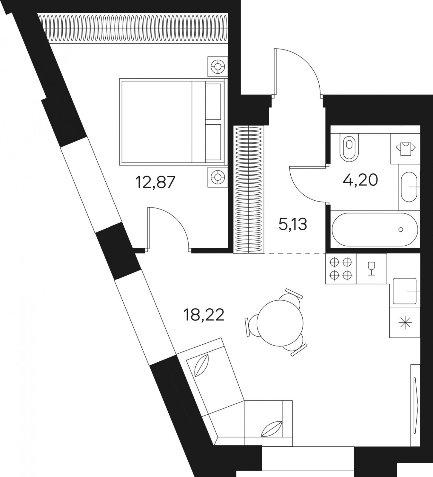 1-комнатная квартира без отделки, 40.42 м2, 4 этаж, сдача 4 квартал 2024 г., ЖК FØRST, корпус 2 - объявление 1942970 - фото №1