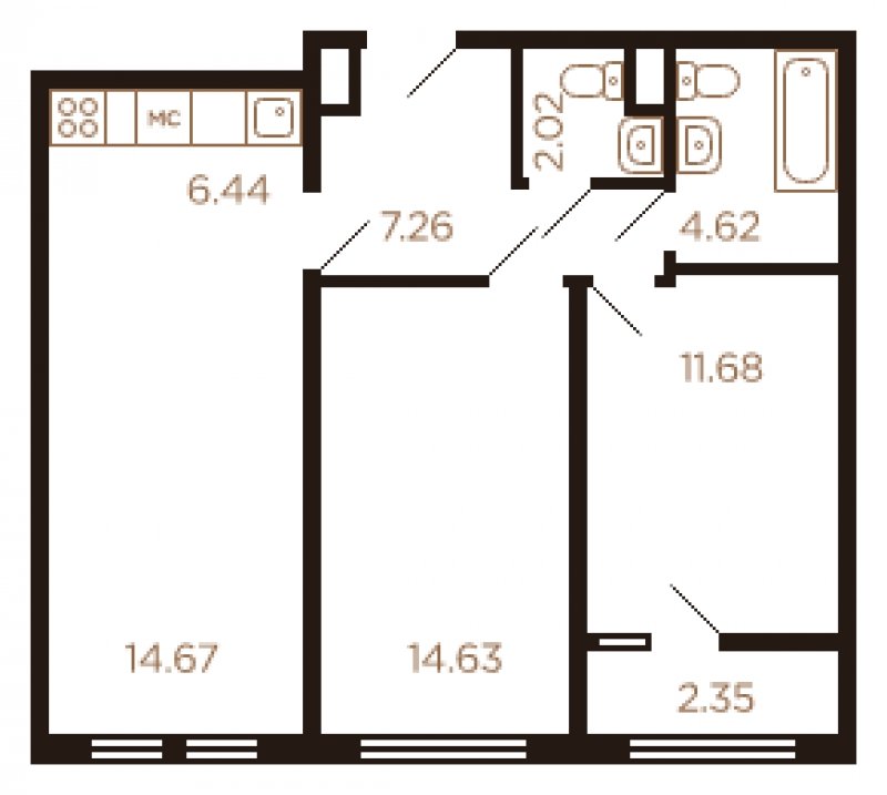 3-комнатная квартира без отделки, 62 м2, 7 этаж, сдача 4 квартал 2022 г., ЖК Миниполис Рафинад, корпус 8 - объявление 1464045 - фото №1
