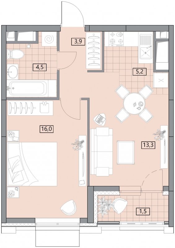 2-комнатная квартира без отделки, 45.2 м2, 18 этаж, дом сдан, ЖК Вестердам, корпус 3 - объявление 1862092 - фото №1