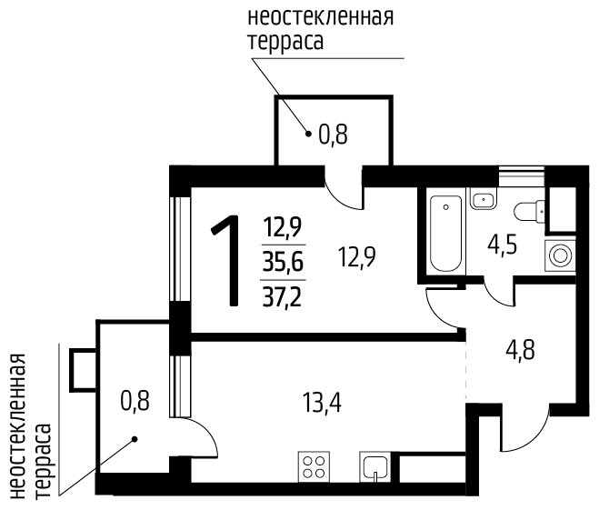 1-комнатная квартира с полной отделкой, 37.2 м2, 14 этаж, сдача 1 квартал 2024 г., ЖК Новые Ватутинки. Центральный, корпус 9/1/1.1 - объявление 1674292 - фото №1