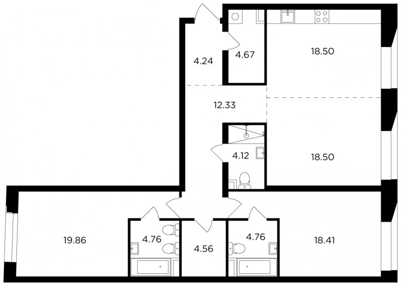3-комнатная квартира без отделки, 114.71 м2, 3 этаж, сдача 4 квартал 2023 г., ЖК FORIVER, корпус 3 - объявление 1748155 - фото №1
