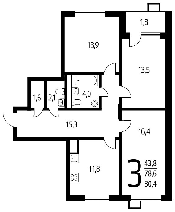 3-комнатная квартира с полной отделкой, 80.4 м2, 3 этаж, дом сдан, ЖК Новые Ватутинки. Центральный, корпус 9/1/1.2 - объявление 2244899 - фото №1