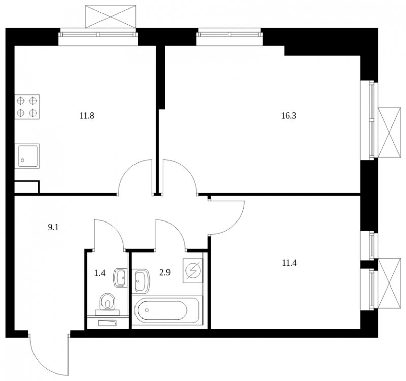 2-комнатная квартира с полной отделкой, 52.9 м2, 3 этаж, сдача 2 квартал 2023 г., ЖК Второй Нагатинский, корпус 2 - объявление 1626233 - фото №1