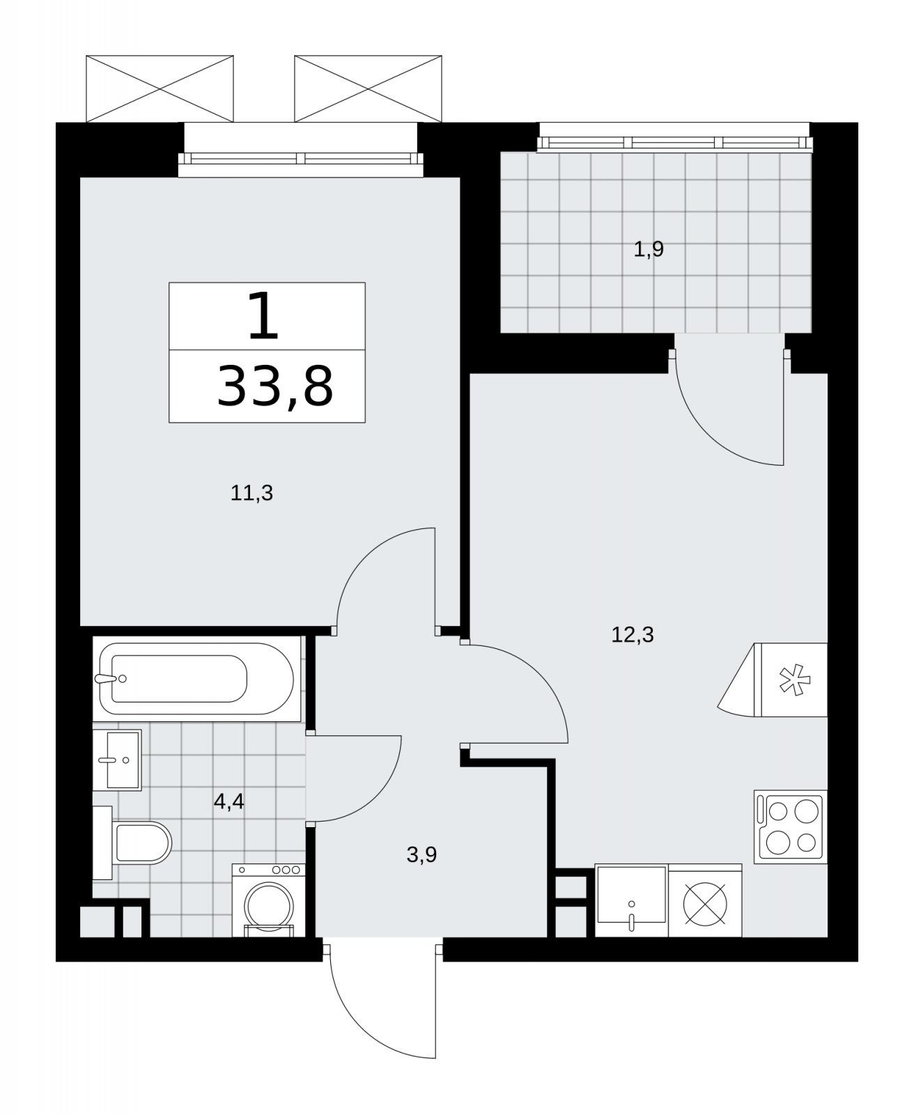 1-комнатная квартира без отделки, 33.8 м2, 3 этаж, сдача 1 квартал 2026 г., ЖК Дзен-кварталы, корпус 4.2 - объявление 2251481 - фото №1