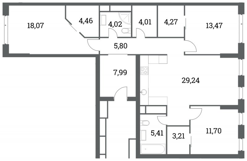 3-комнатная квартира без отделки, 111.45 м2, 25 этаж, сдача 4 квартал 2022 г., ЖК Headliner, корпус 6 - объявление 1285040 - фото №1