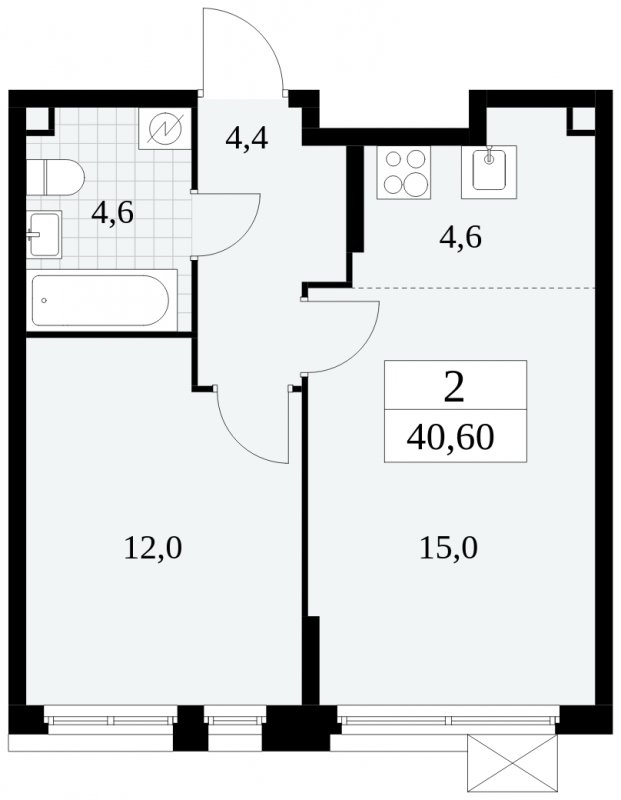 2-комнатная квартира (евро) без отделки, 40.6 м2, 2 этаж, сдача 4 квартал 2024 г., ЖК Скандинавия, корпус 2.27.3 - объявление 1840505 - фото №1