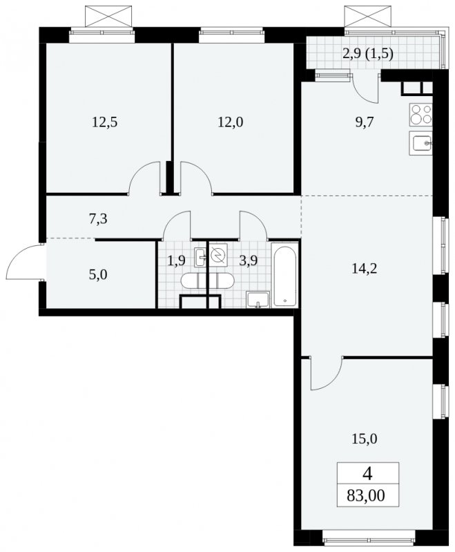 4-комнатная квартира (евро) с частичной отделкой, 83 м2, 4 этаж, сдача 2 квартал 2025 г., ЖК Прокшино, корпус 5.1.1 - объявление 1859972 - фото №1