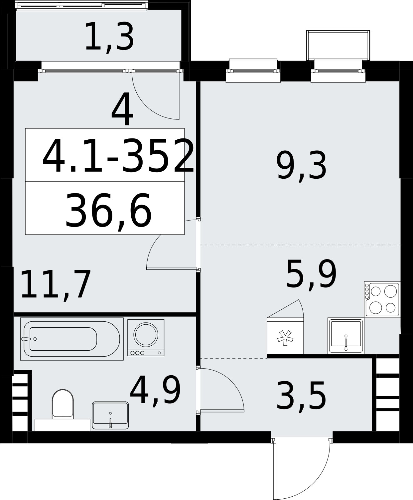 2-комнатная квартира (евро) с полной отделкой, 36.6 м2, 18 этаж, сдача 2 квартал 2027 г., ЖК Южные сады, корпус 4.1.2 - объявление 2392860 - фото №1
