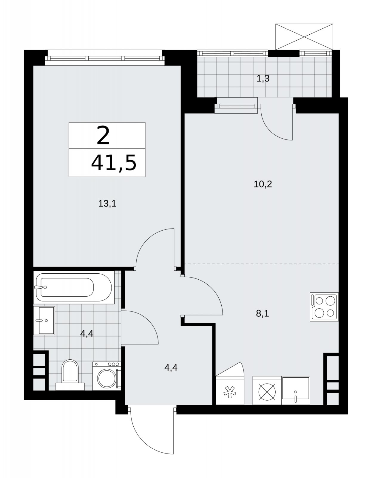 2-комнатная квартира (евро) без отделки, 41.5 м2, 8 этаж, сдача 1 квартал 2026 г., ЖК Прокшино, корпус 11.2.1 - объявление 2269802 - фото №1