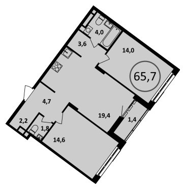 2-комнатная квартира без отделки, 65.7 м2, 13 этаж, сдача 4 квартал 2022 г., ЖК Испанские кварталы, корпус 5.3 - объявление 1409446 - фото №1