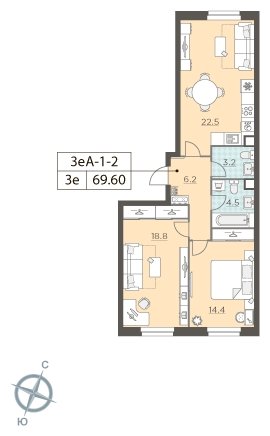3-комнатная квартира 83.2 м2, 2 этаж, дом сдан, ЖК Ленинградка 58, корпус 1 - объявление 1943713 - фото №1