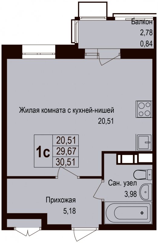 Студия без отделки, 30.51 м2, 2 этаж, дом сдан, ЖК Новая Щербинка, корпус 13 - объявление 1683344 - фото №1